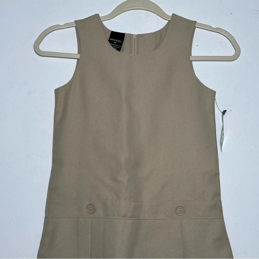 George Girls Khaki Uniform Jumper‎ Dress Pleated School Kids Size 6X NEW